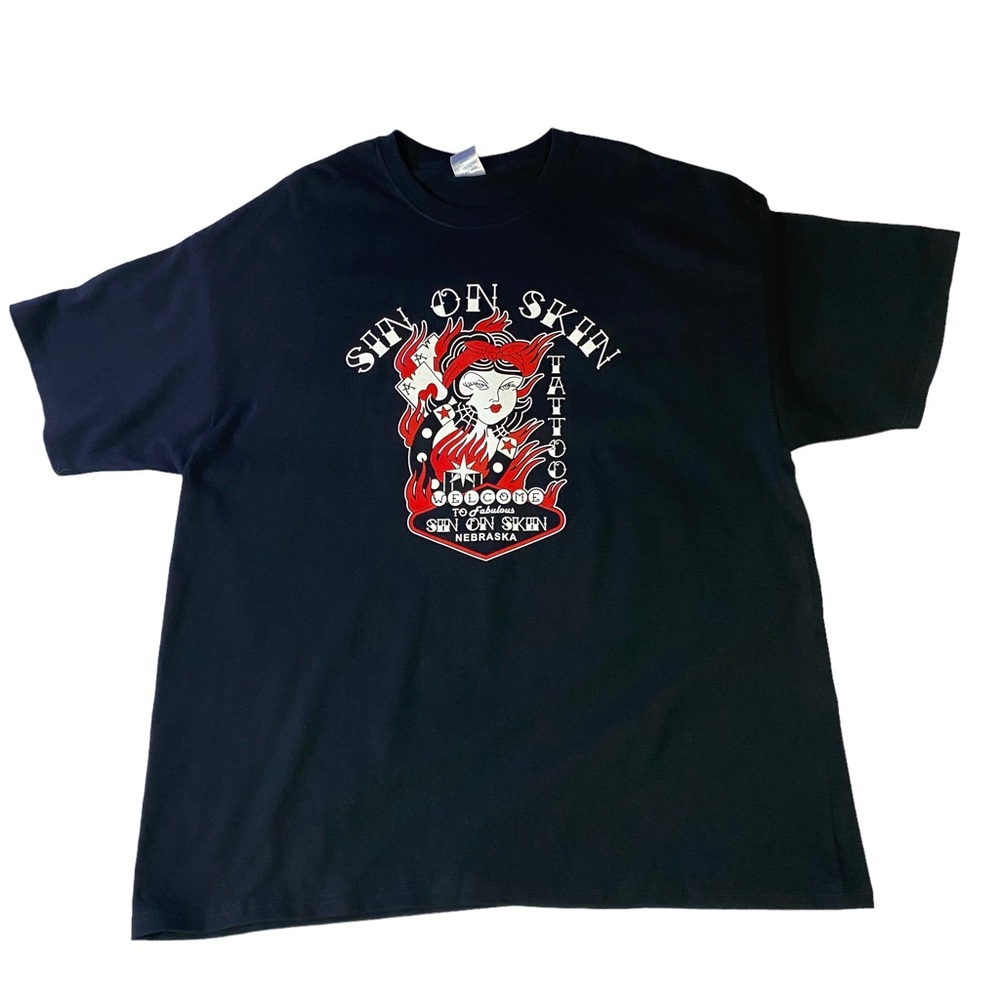 Graphic T-shirt Sin On Skin Tattoo Merch Nebraska Black 2XL 100% Cotton Like New